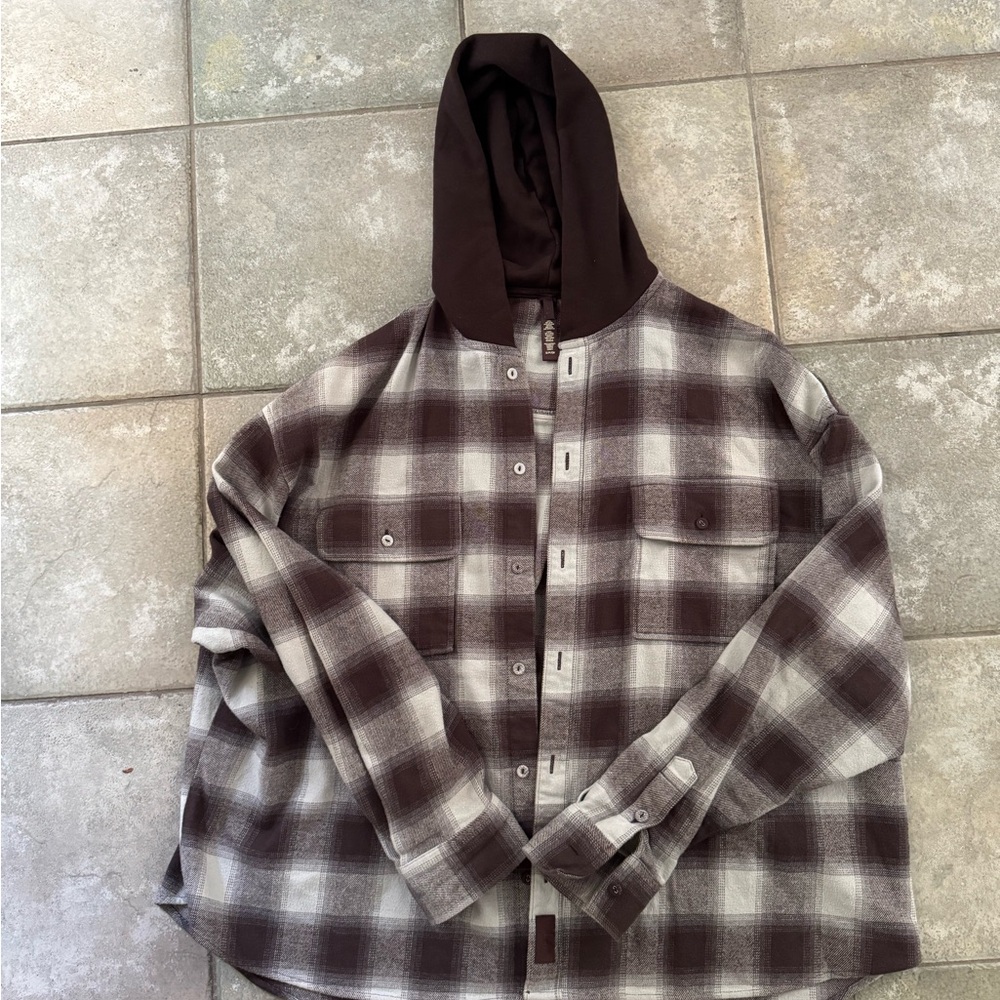 SKIMS Gray and Black Plaid Shirt Jacket